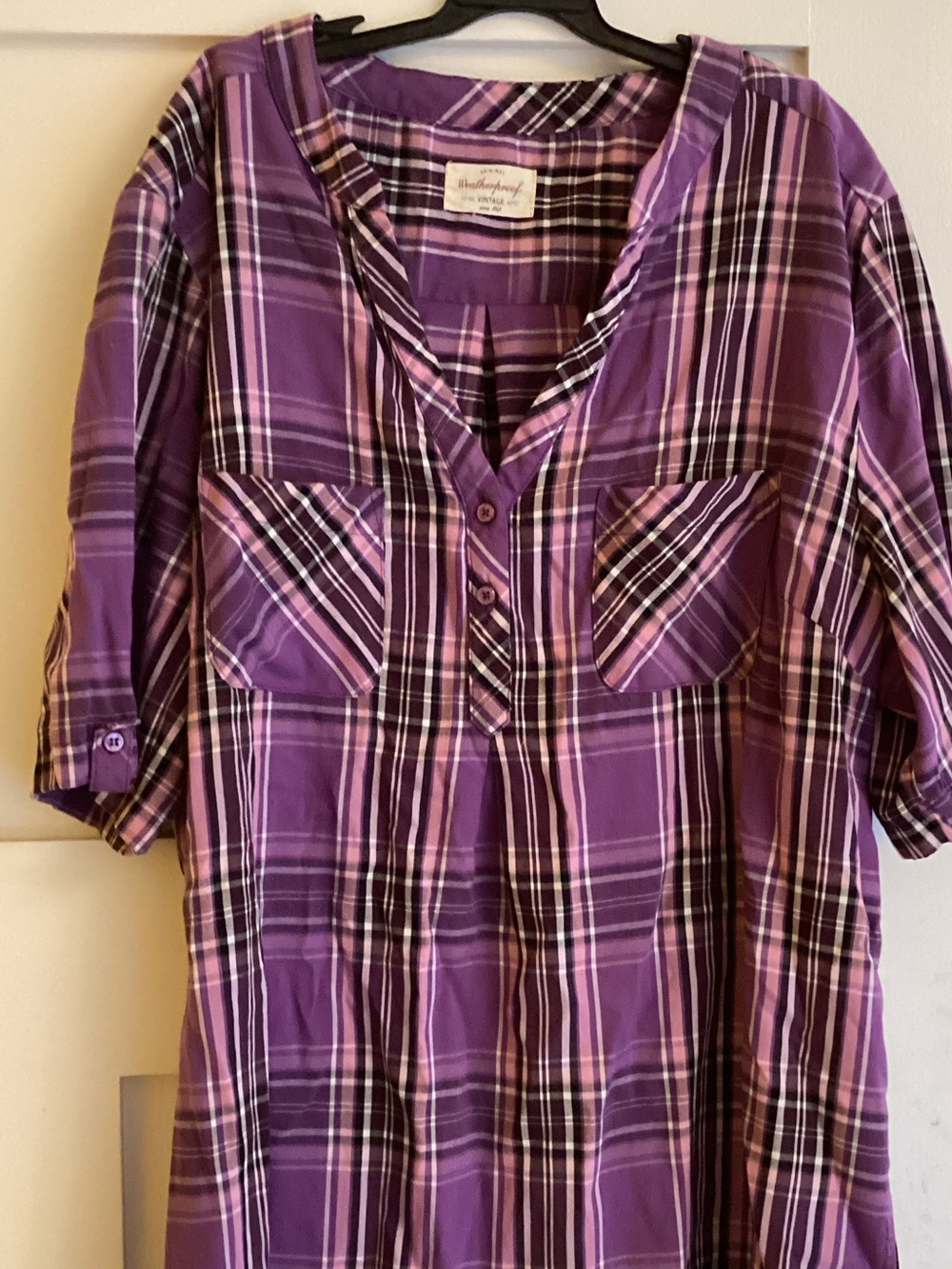 Purple Plaid Button tunic style